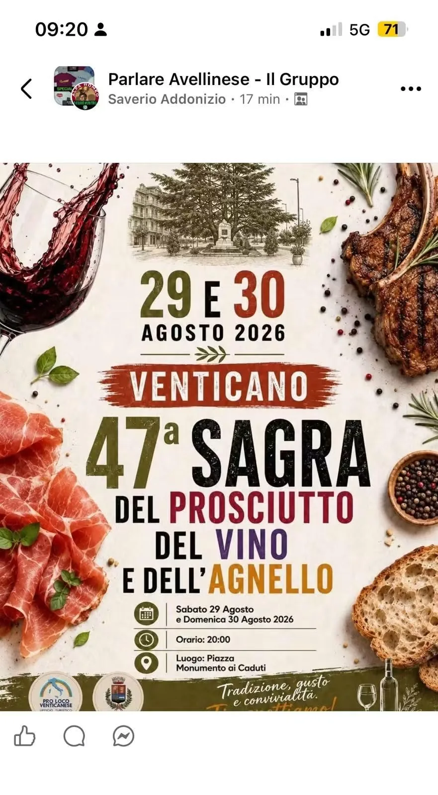 Locandina 47ª Sagra del Prosciutto, del Vino e dell'Agnello 2026 a Venticano (Avellino)