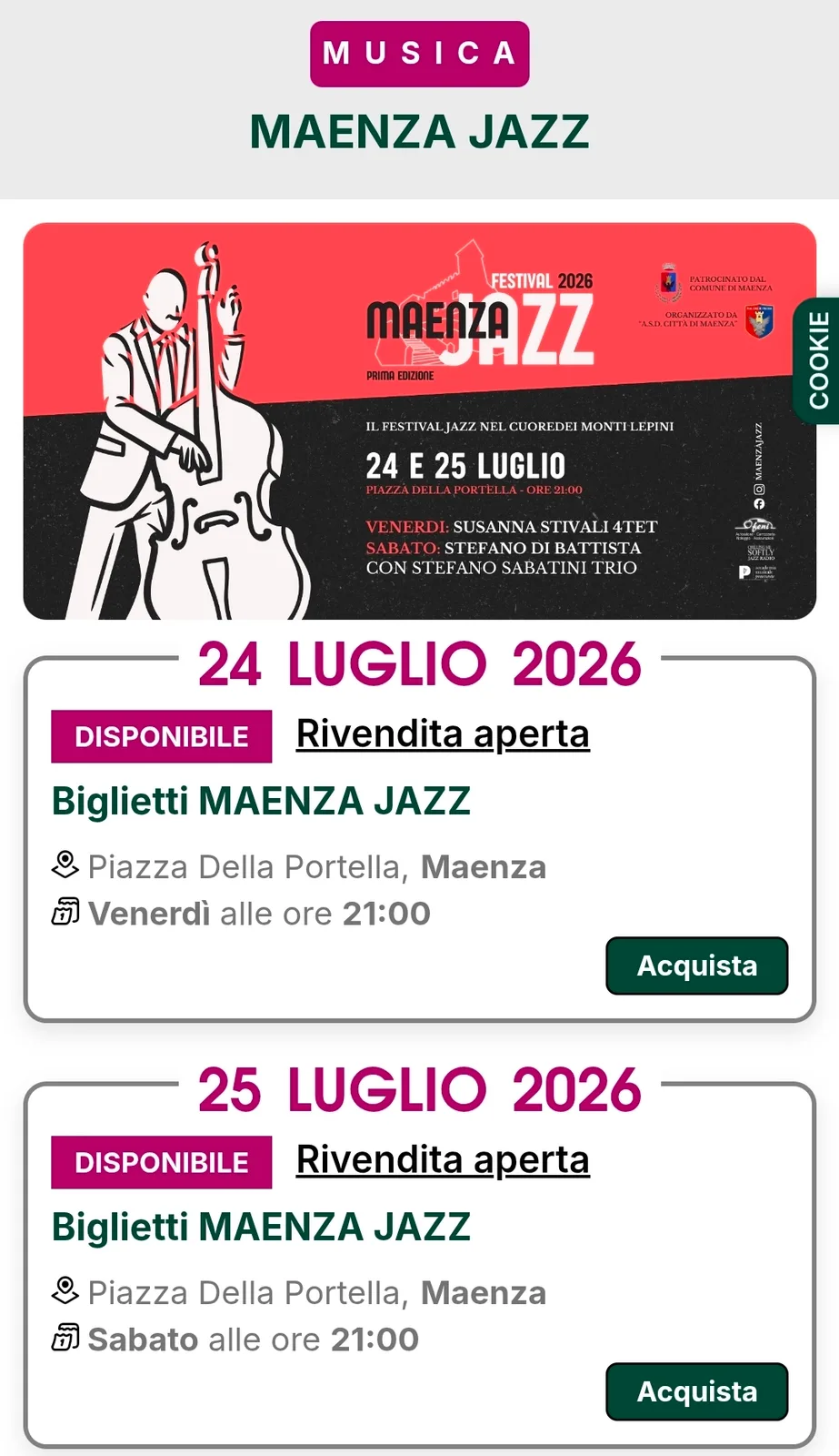Locandina Maenza Jazz Festival Prima Edizione 2026 a Maenza (Latina)