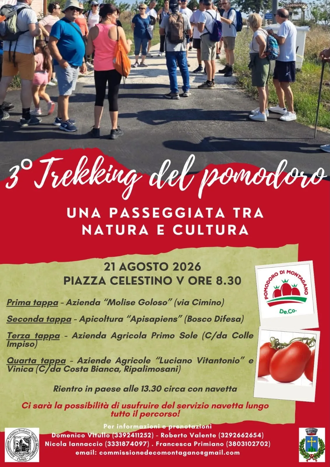Locandina 3° Trekking del pomodoro 2026 a Montagano (Campobasso)