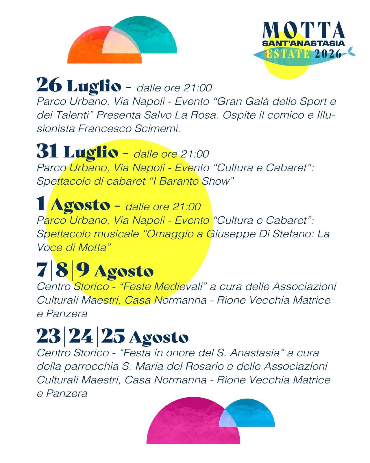 Locandina Festa in onore di S. Anastasia 2026 a Motta Sant'Anastasia (Catania)