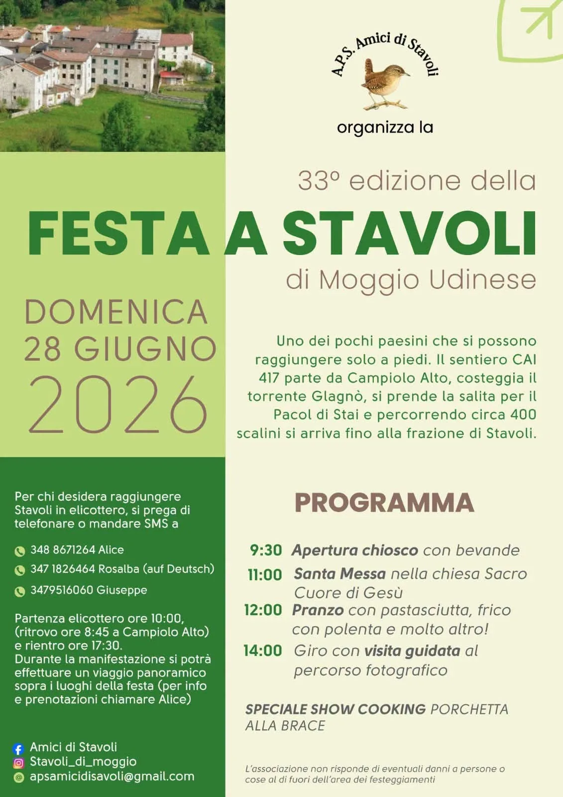 Locandina 33° Festa a Stavoli di Moggio Udinese 2026 a Moggio Udinese (Udine)