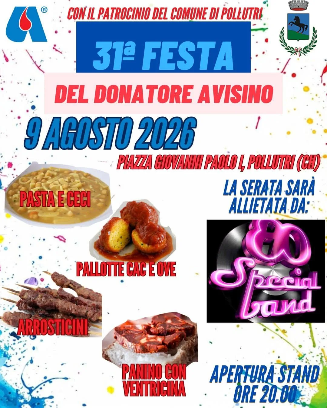 Locandina 31ª Festa del Donatore Avisino 2026 a Pollutri (Chieti)