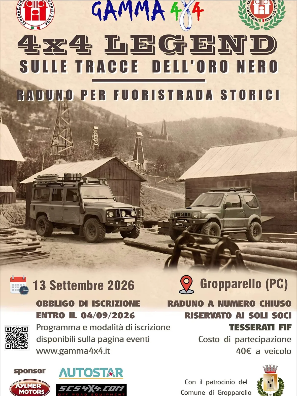 Locandina 4x4 Legend Sulle Tracce dell'Oro Nero 2026 a Gropparello (Piacenza)