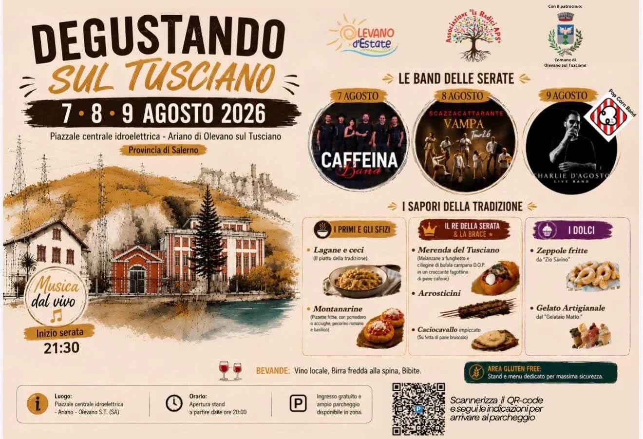Locandina Degustando sul Tusciano 2026 a Olevano sul Tusciano (Salerno)