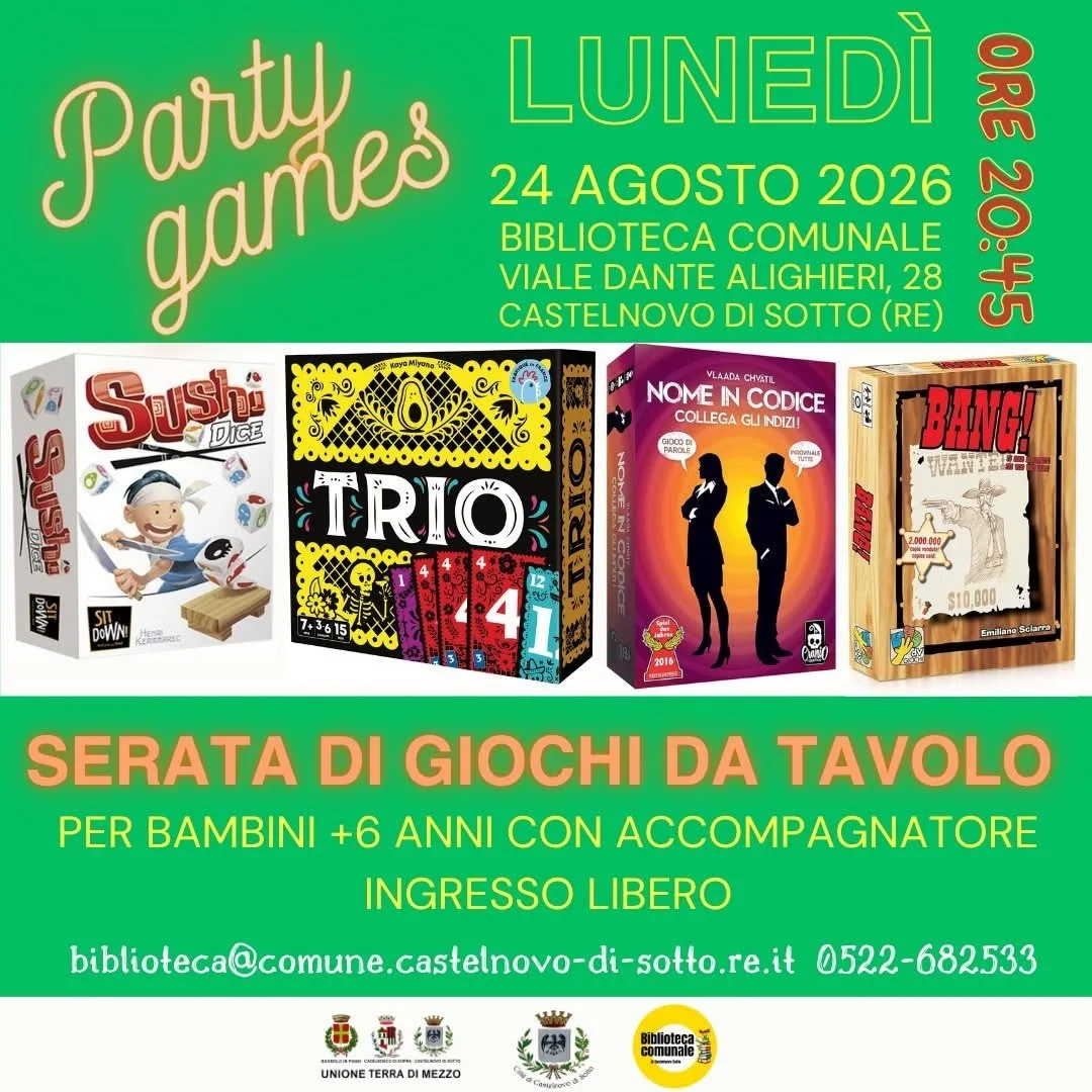 Locandina Party Games 2026 a Castelnovo di Sotto (Reggio Emilia)