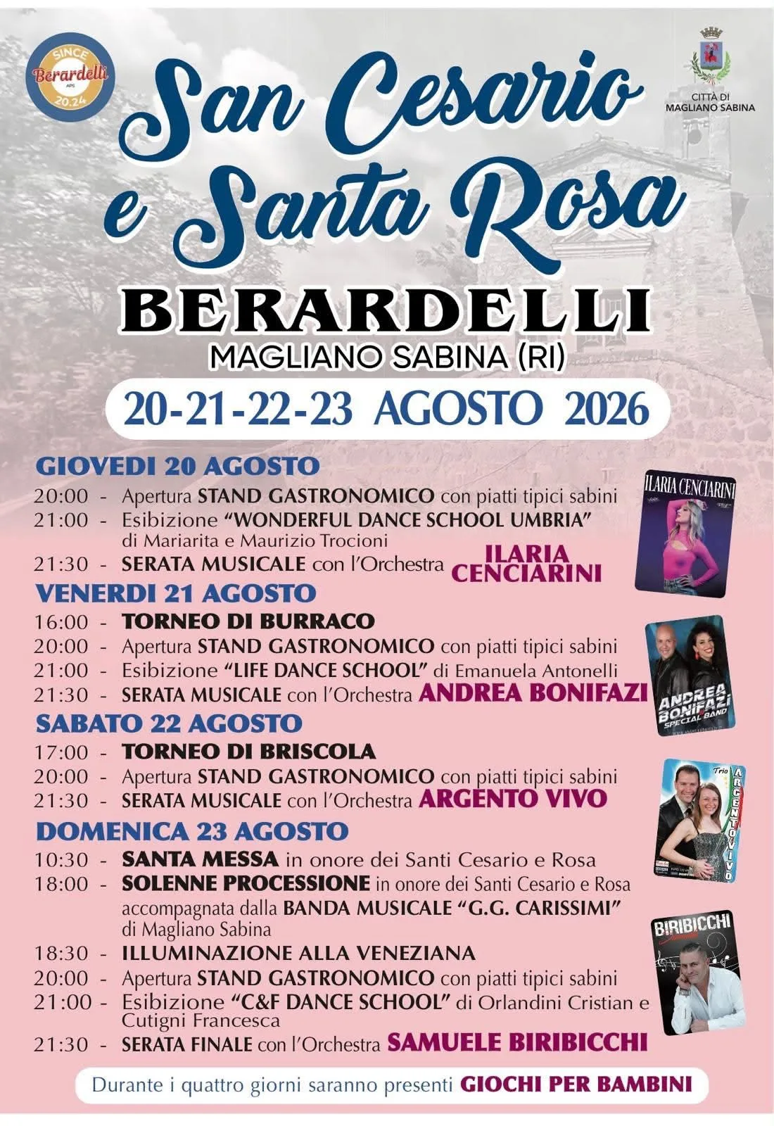Locandina calendario eventi agosto 2026 a Magliano Sabina (Rieti)