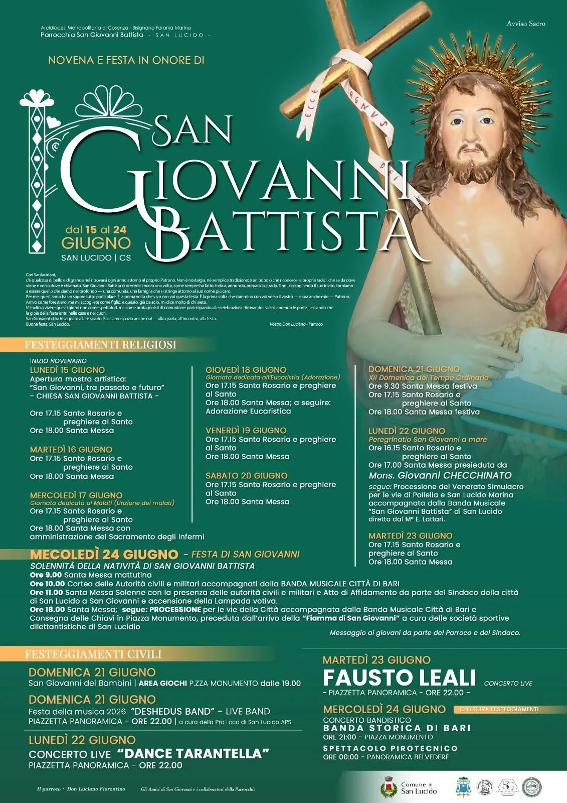 Locandina Festa in Onore di San Giovanni Battista 2026 a San Lucido (Cosenza)