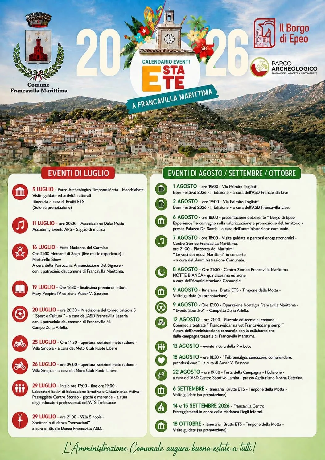 Locandina Notte Bianca — 15ª edizione 2026 a Francavilla Marittima (Cosenza)