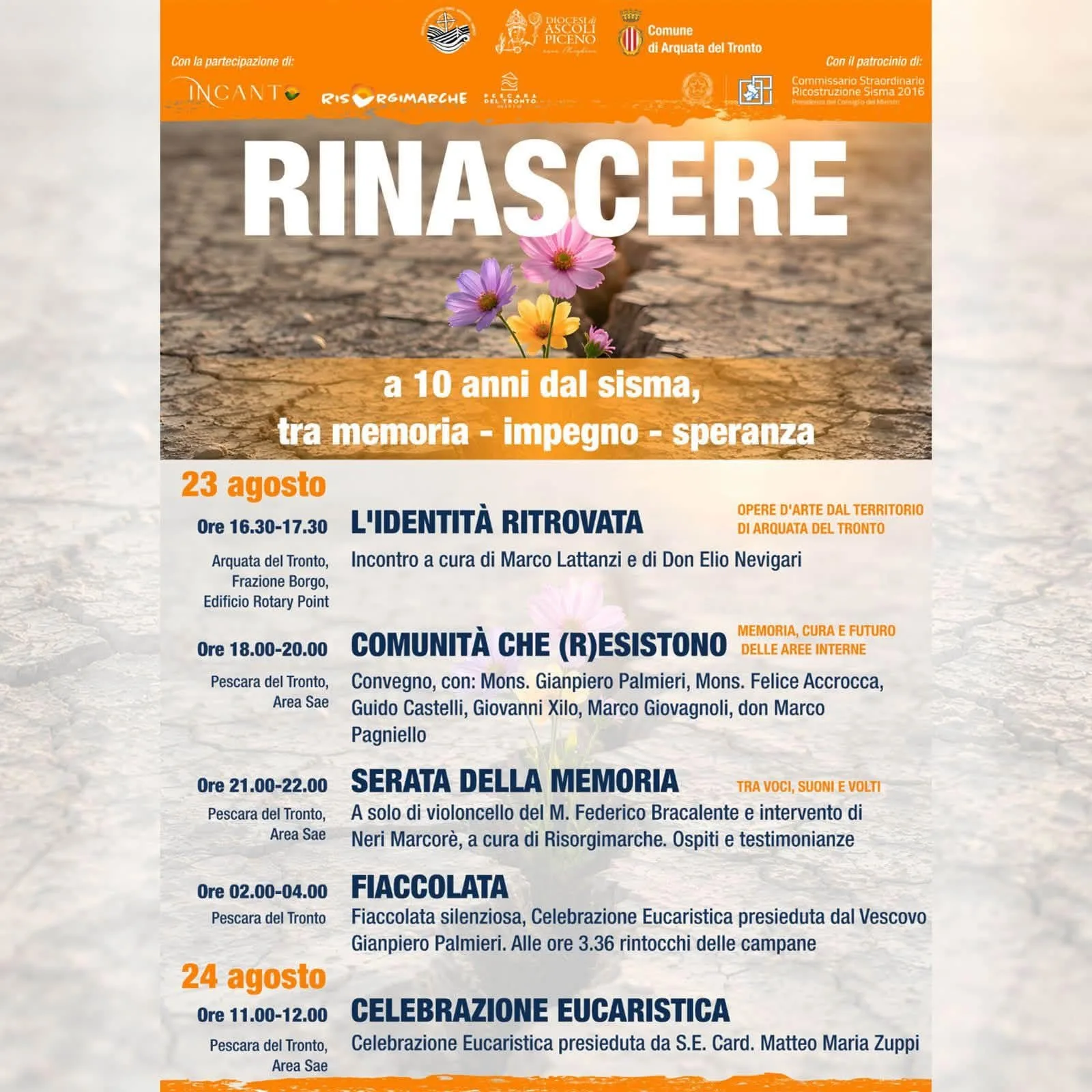 Locandina Rinascere a 10 anni dal sisma 2026 a Arquata del Tronto (Ascoli Piceno)