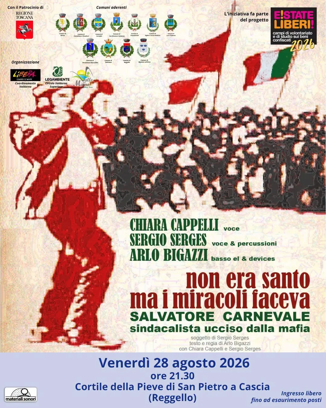 Locandina Non era santo ma i miracoli faceva - Salvatore Carnevale 2026 a Reggello (Firenze)