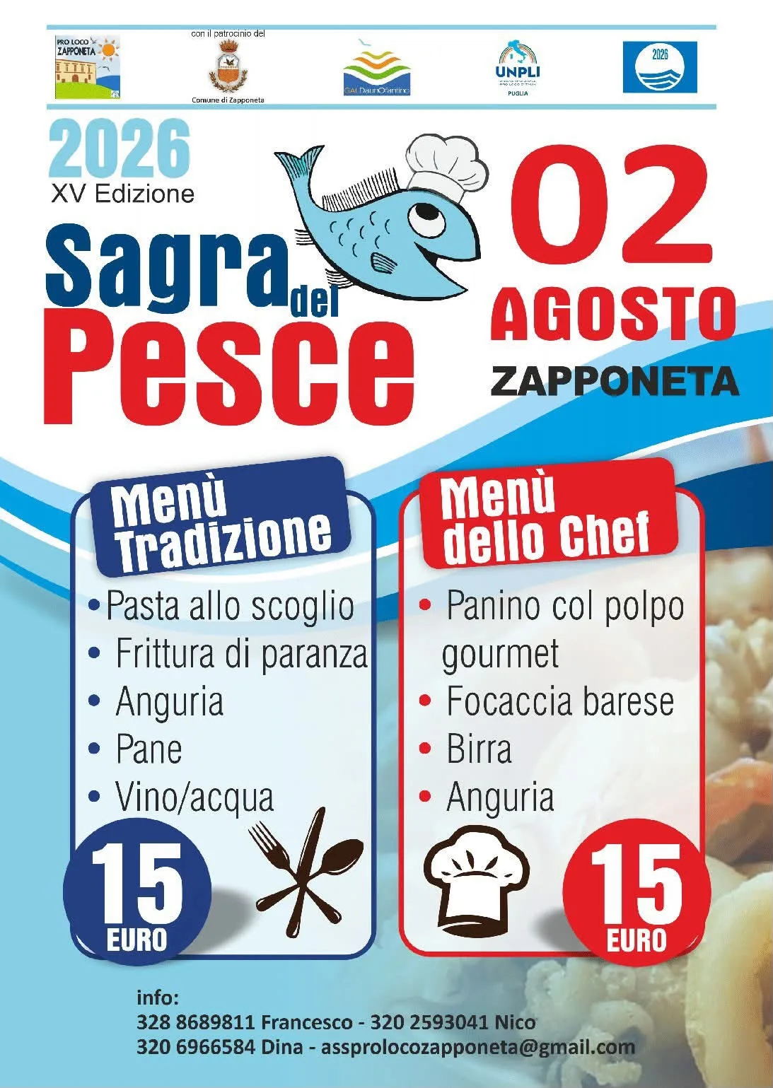 Locandina 15ª Sagra del Pesce 2026 a Zapponeta (Foggia)
