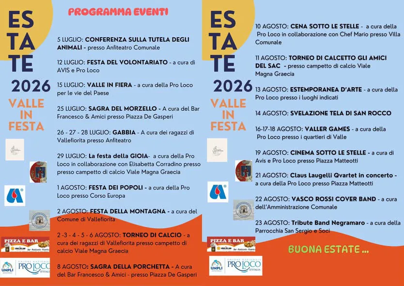 Locandina Cena sotto le stelle 2026 a Vallefiorita (Catanzaro)