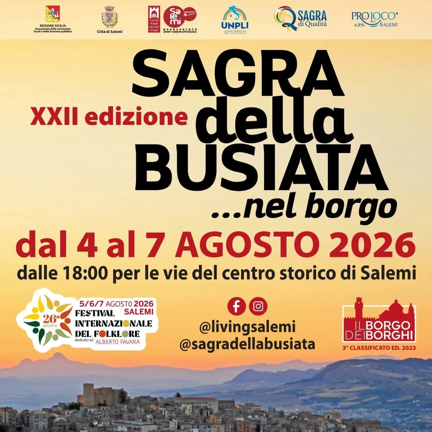 Locandina XXII Sagra della Busiata nel Borgo 2026 a Salemi (Trapani)