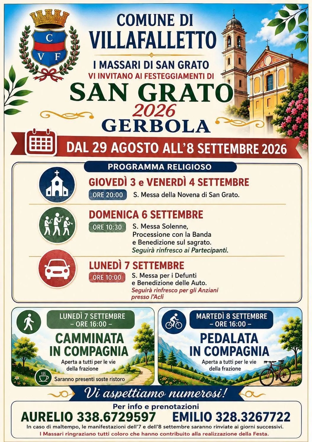 Locandina calendario eventi settembre 2026 a Villafalletto (Cuneo)