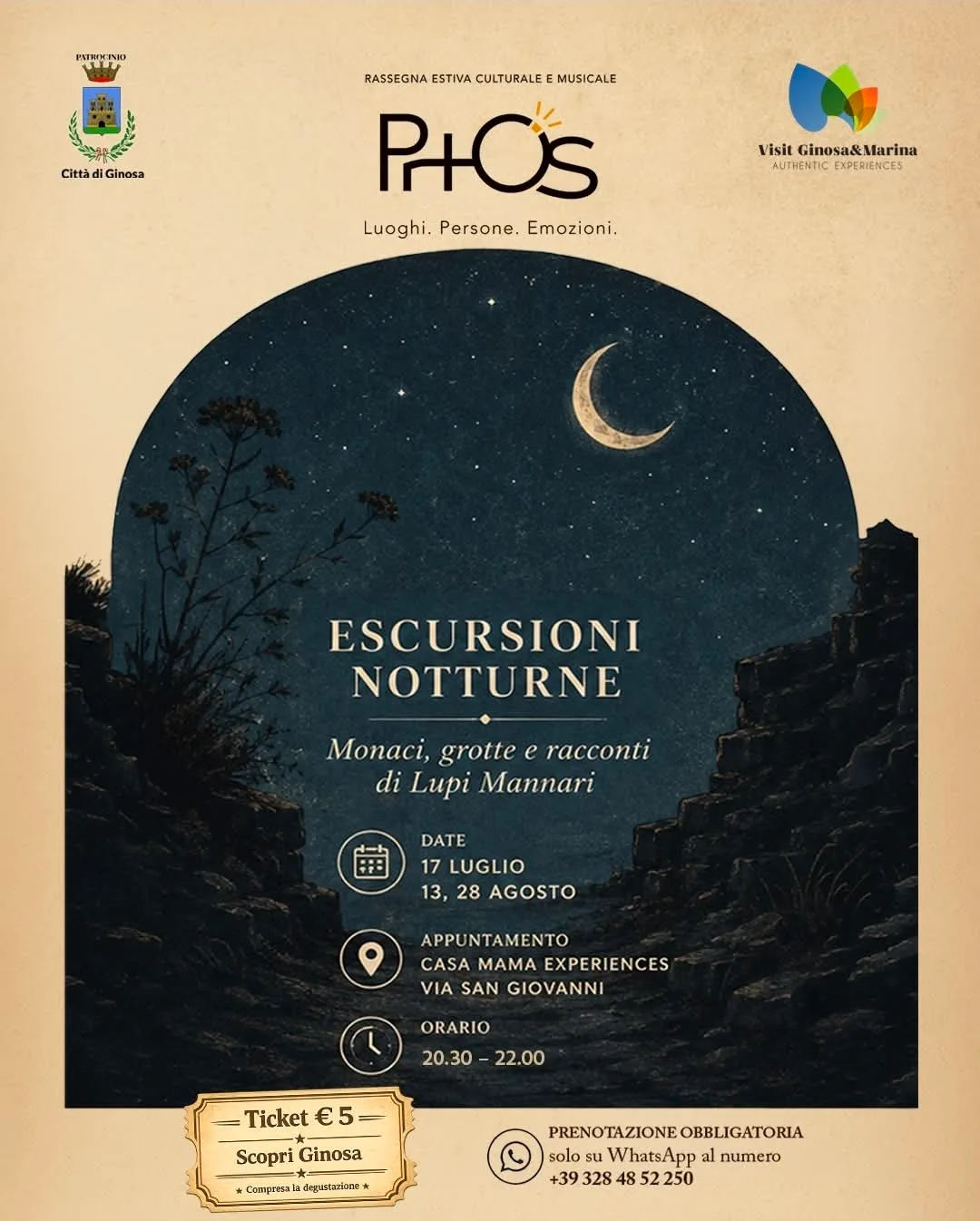Locandina Escursioni Notturne: Monaci e Lupi Mannari 2026 a Ginosa (Taranto)