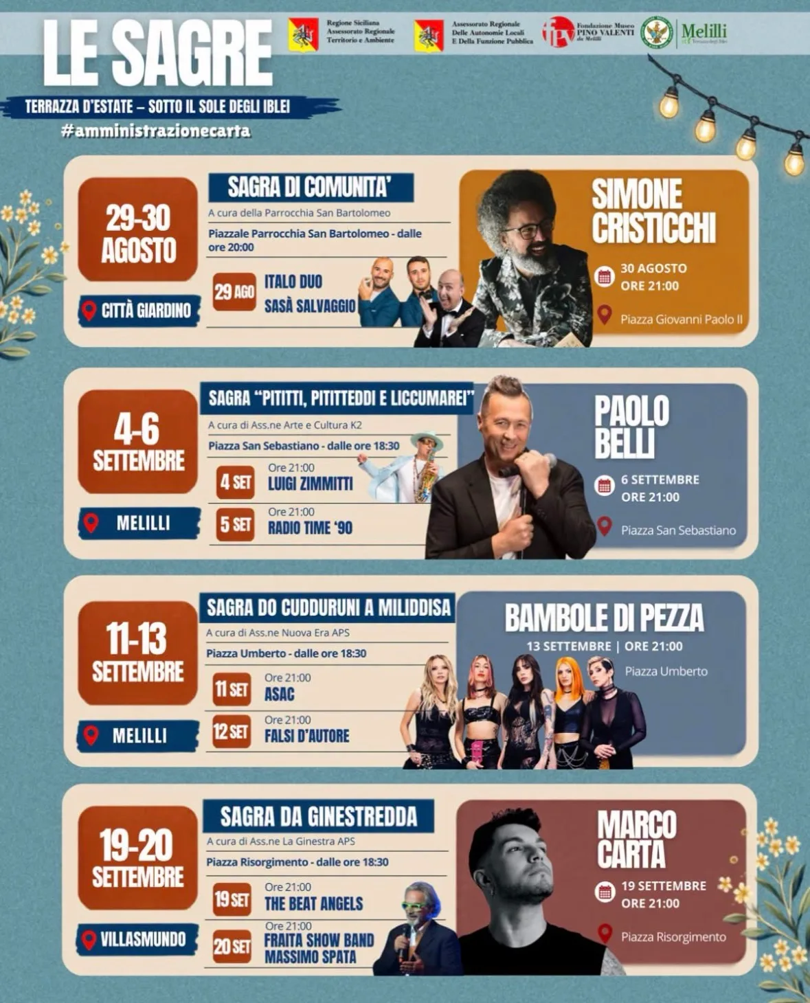 Locandina calendario eventi estate 2026 a Melilli (Siracusa)