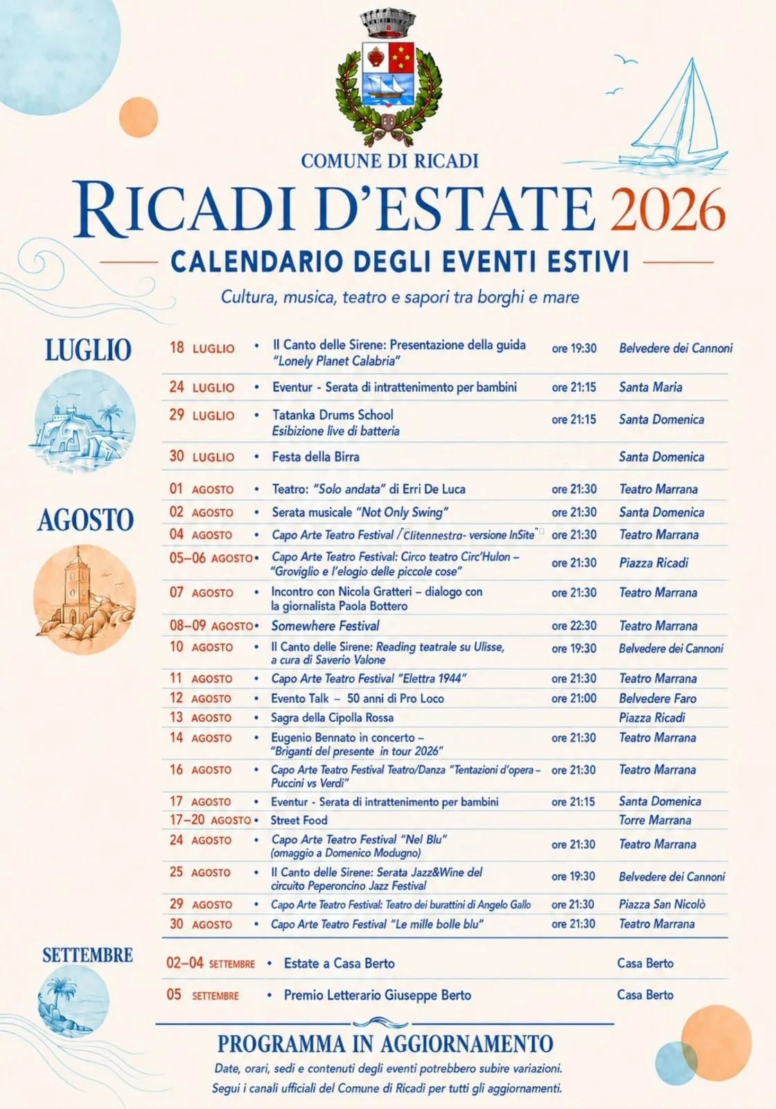 Locandina Teatro: "Solo andata" di Erri De Luca 2026 a Ricadi (Vibo valentia)