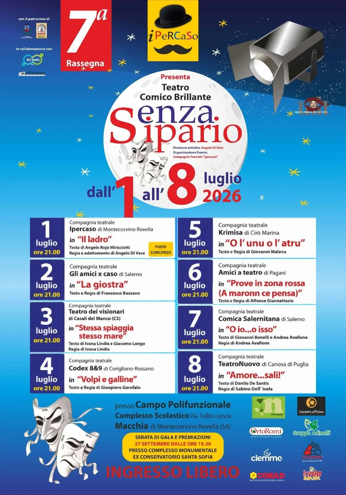 Locandina 7ª Rassegna Senza Sipario 2026 a Montecorvino Rovella (Salerno)