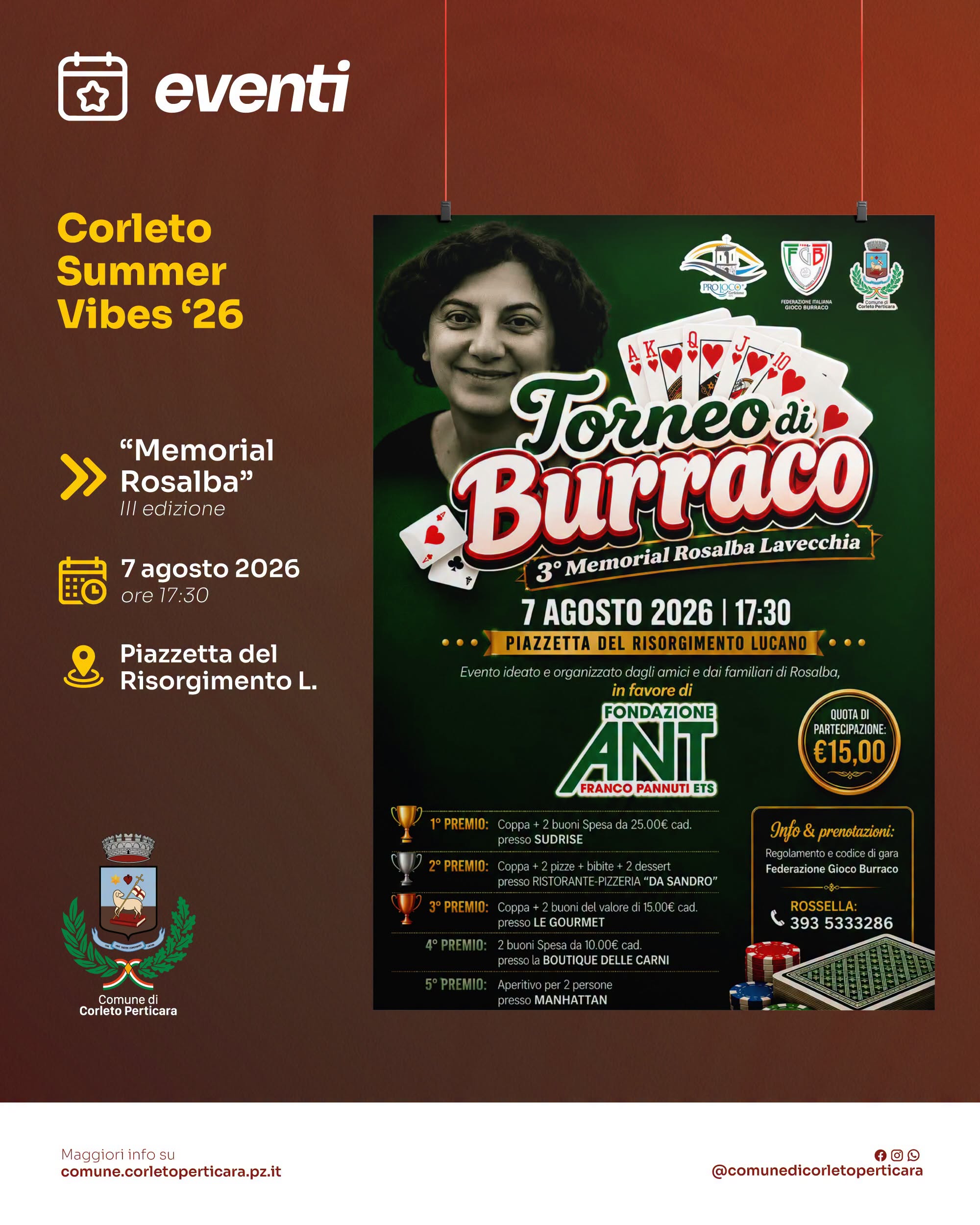 Locandina Memorial Rosalba Lavecchia 2026 — Torneo di burraco (III ed. a Corleto Perticara (Potenza)
