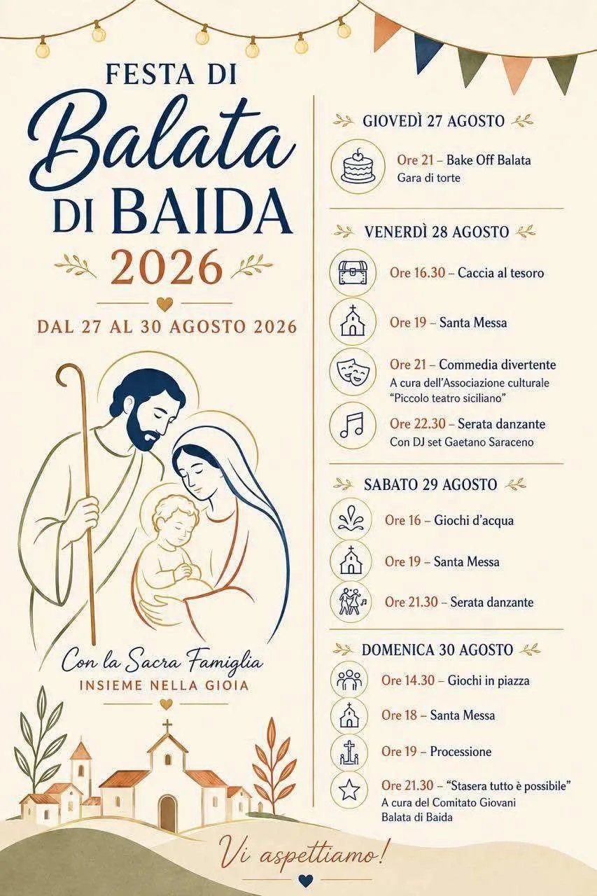 Locandina Festa di Balata di Baida 2026 a Castellammare del Golfo (Trapani)
