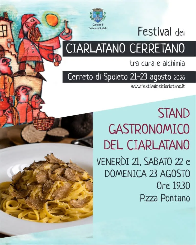 Locandina Festival del Ciarlatano Cerretano 2026 a Cerreto di Spoleto (Perugia)