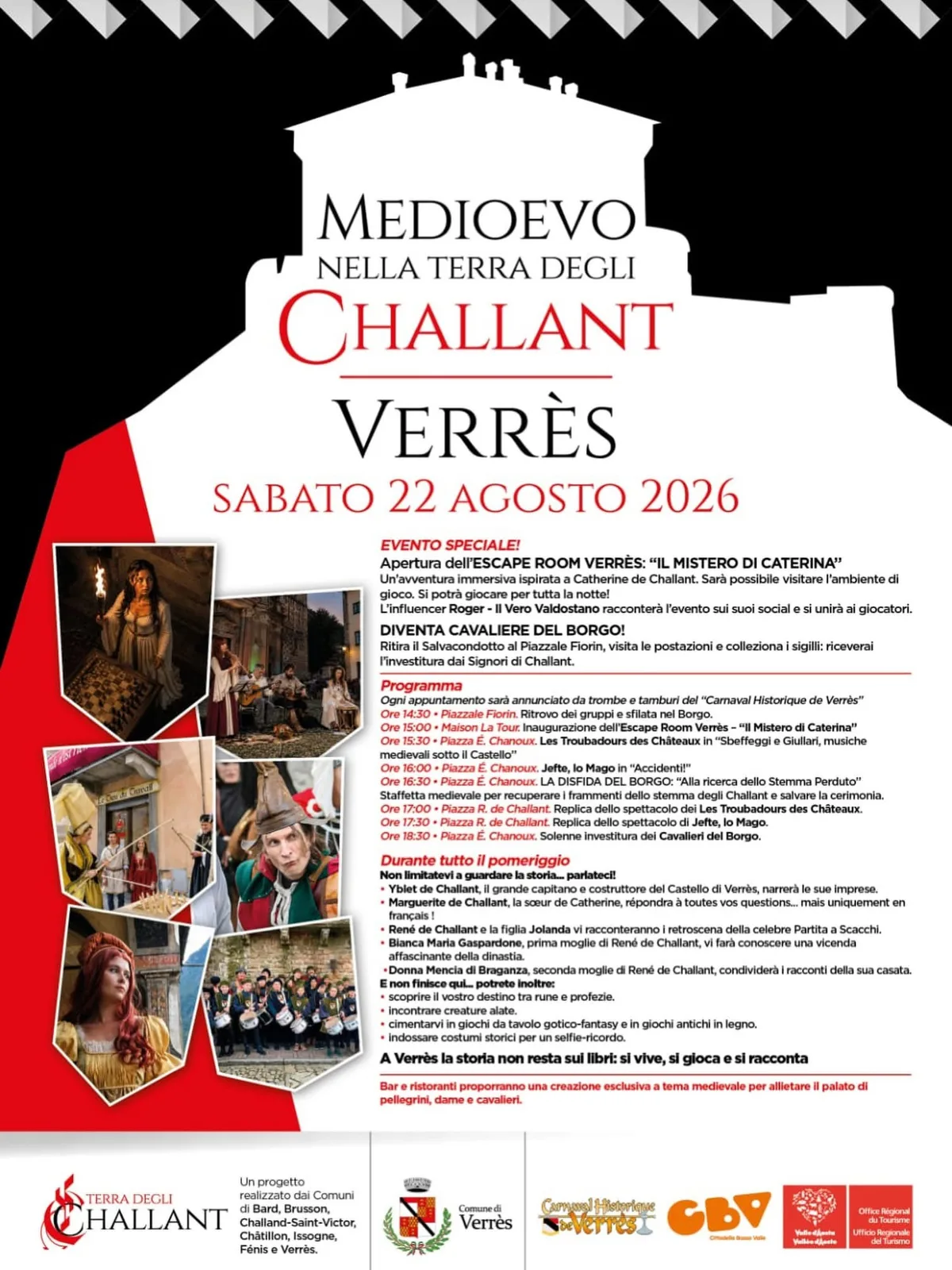 Locandina Medioevo nella Terra degli Challant Verrès 2026 a Verrès (Aosta)
