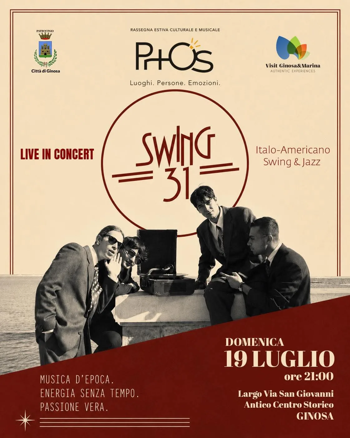 Locandina Swing 31 Live in Concert 2026 a Ginosa (Taranto)
