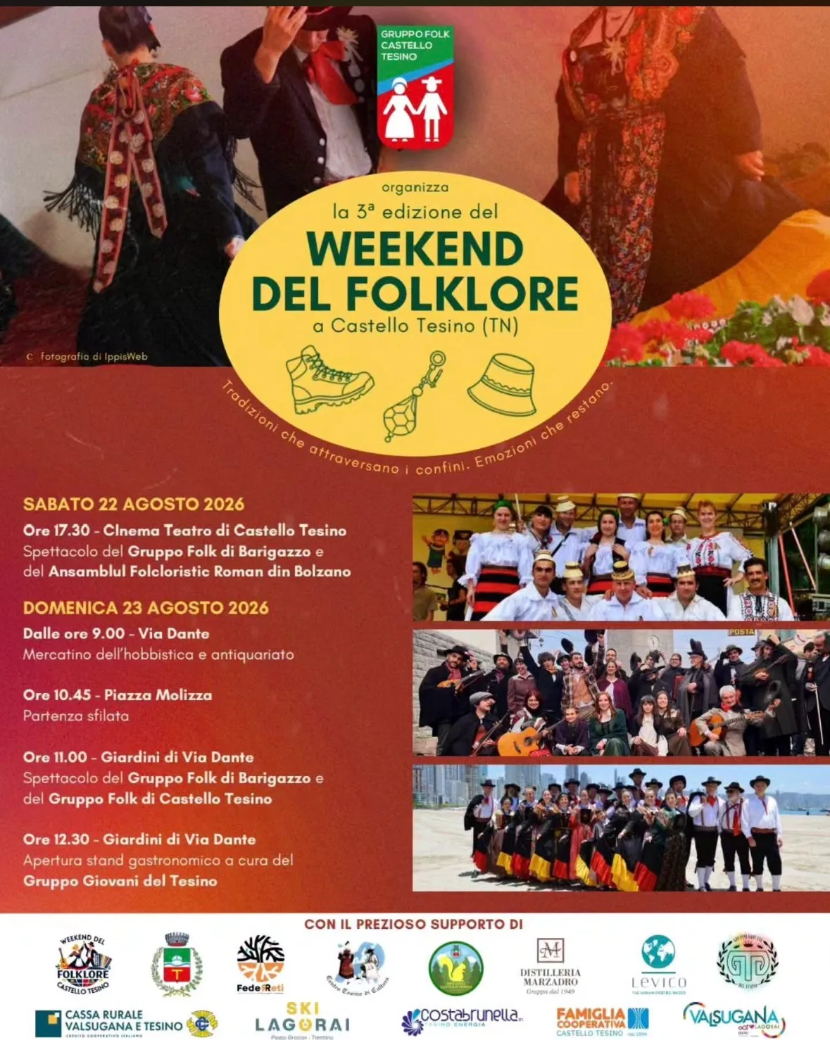 Locandina calendario eventi agosto 2026 a Castello Tesino (Trento)