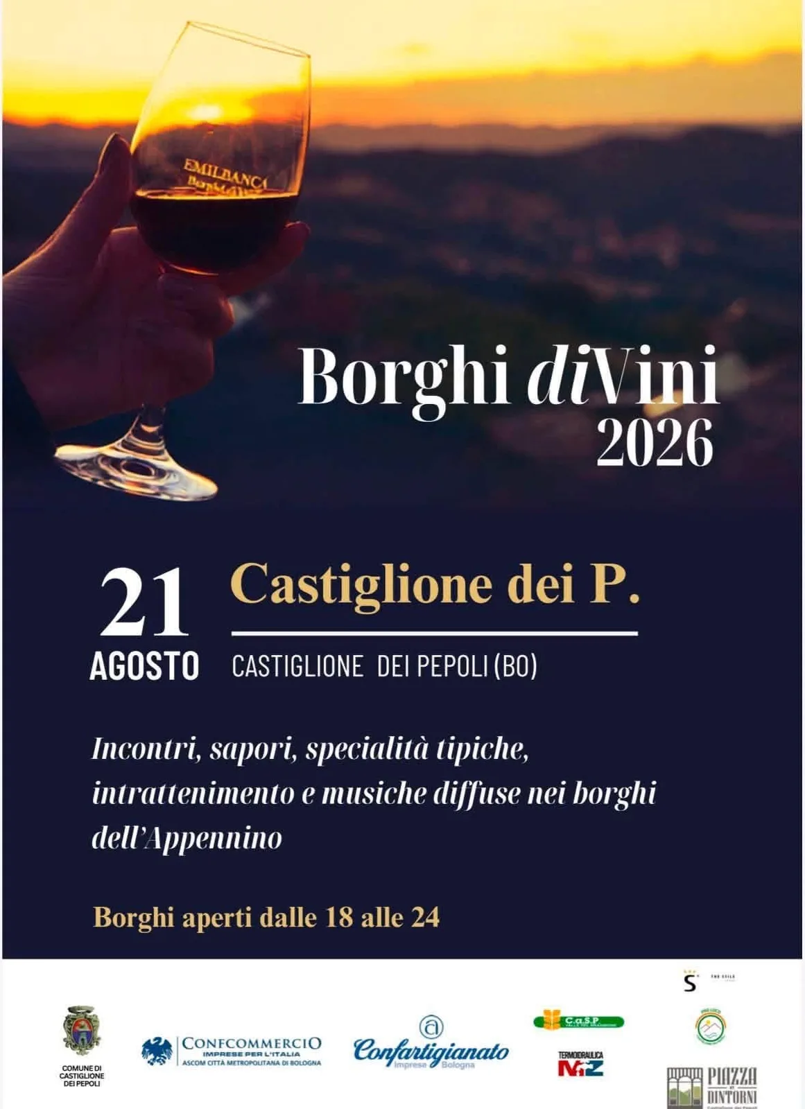 Locandina Borghi diVini 2026 - 21 Agosto Castiglione dei Pepoli a Castiglione dei Pepoli (Bologna)