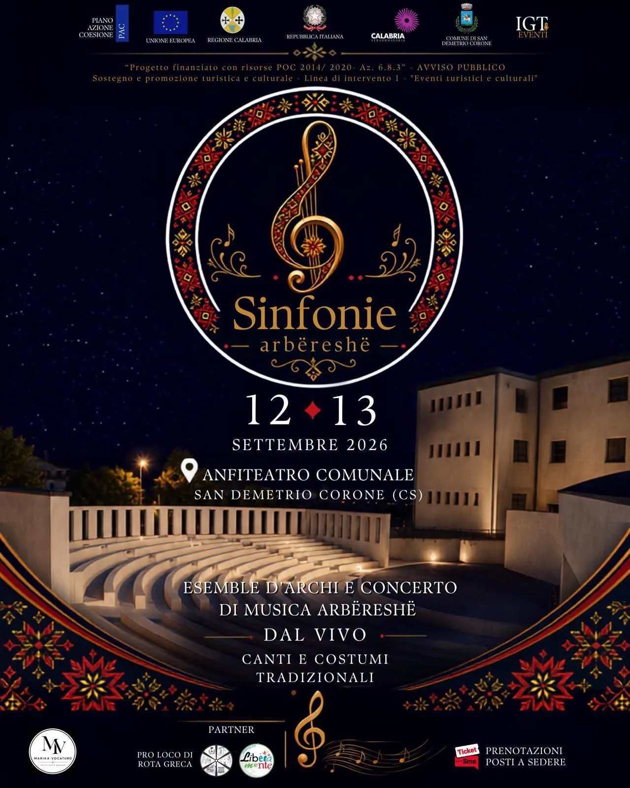Locandina Sinfonie arbëreshë 2026 a San Demetrio Corone (Cosenza)