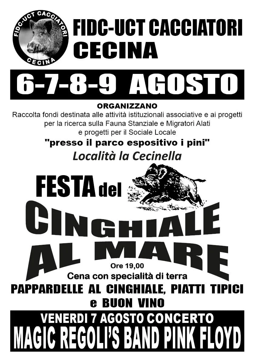 Locandina Festa del Cinghiale al Mare 2026 a Cecina (Livorno)