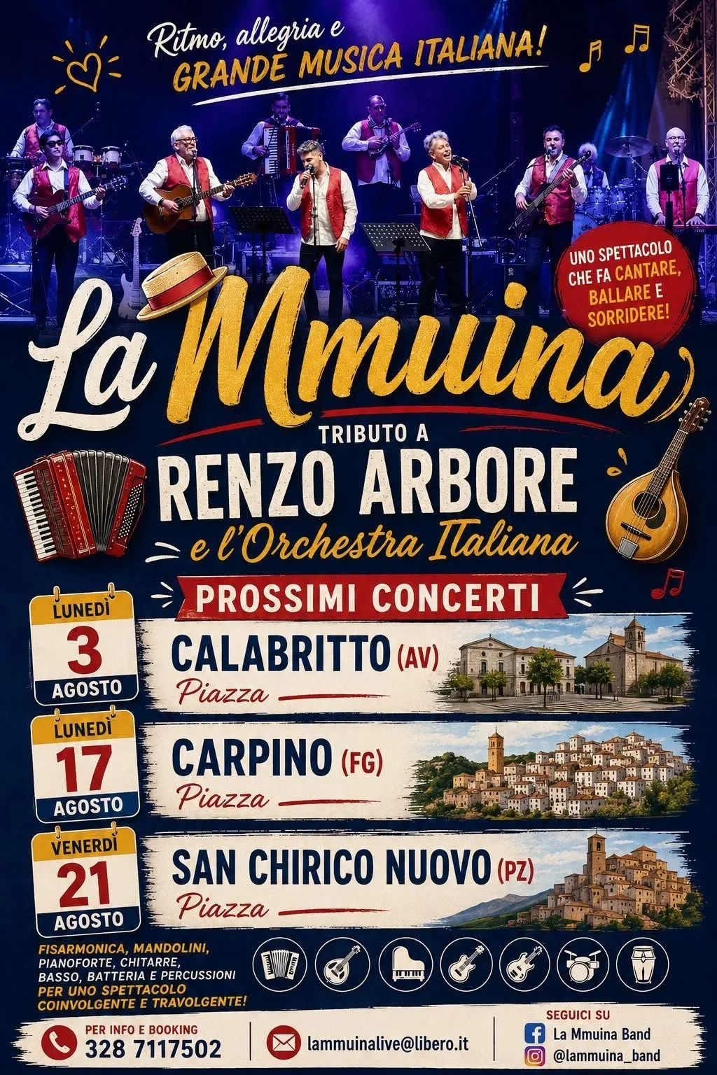 Locandina La Mmuina tributo a Renzo Arbore 2026, San Chirico Nuovo a San Chirico Nuovo (Potenza)