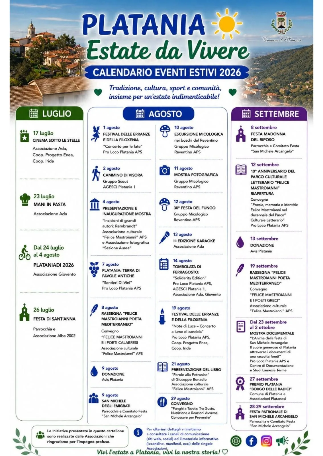 Locandina Plataniadi 2026 a Platania (Catanzaro)