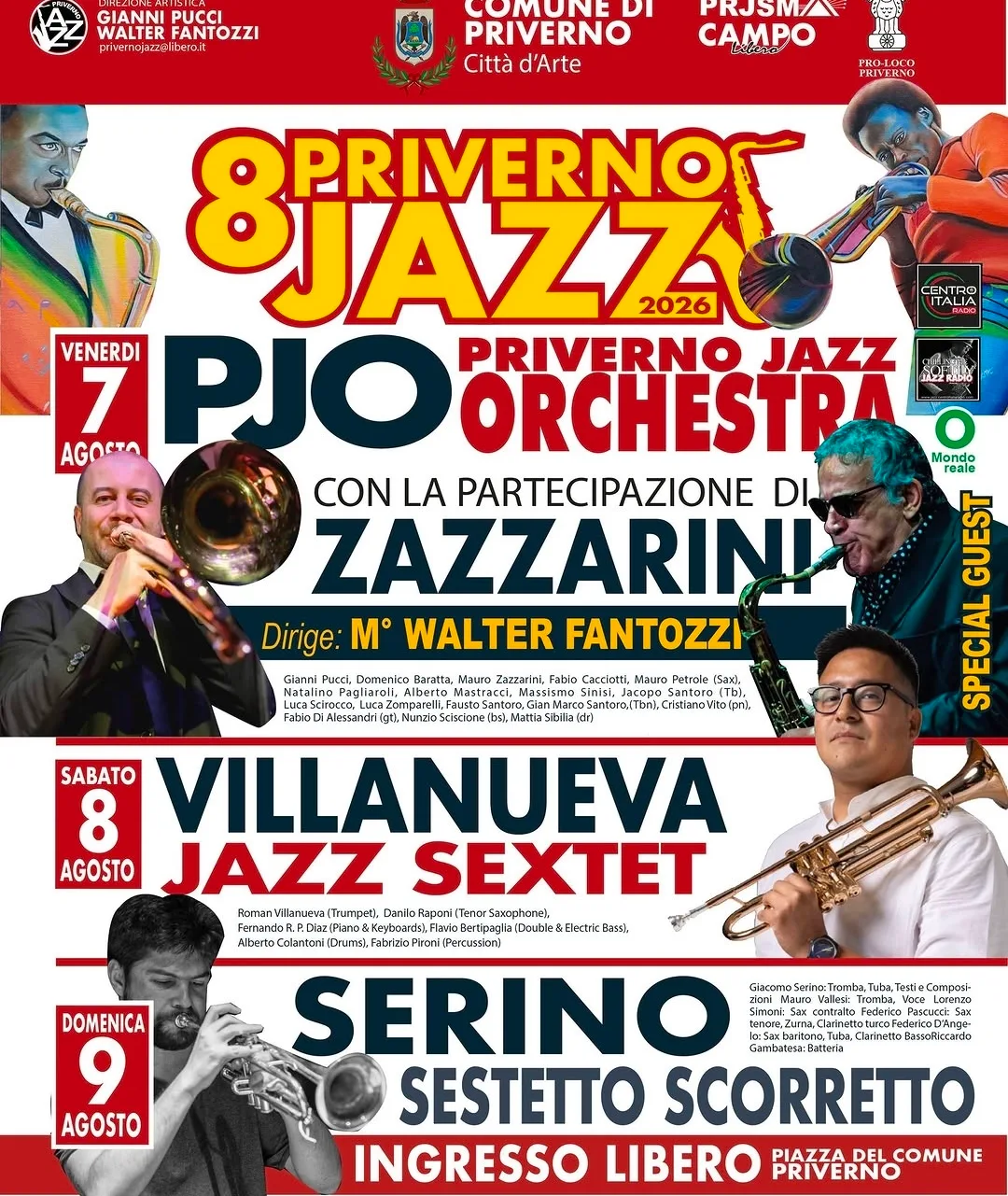 Locandina Priverno Jazz 2026 – Villanueva Jazz Sextet 8 Agosto a Priverno (Latina)