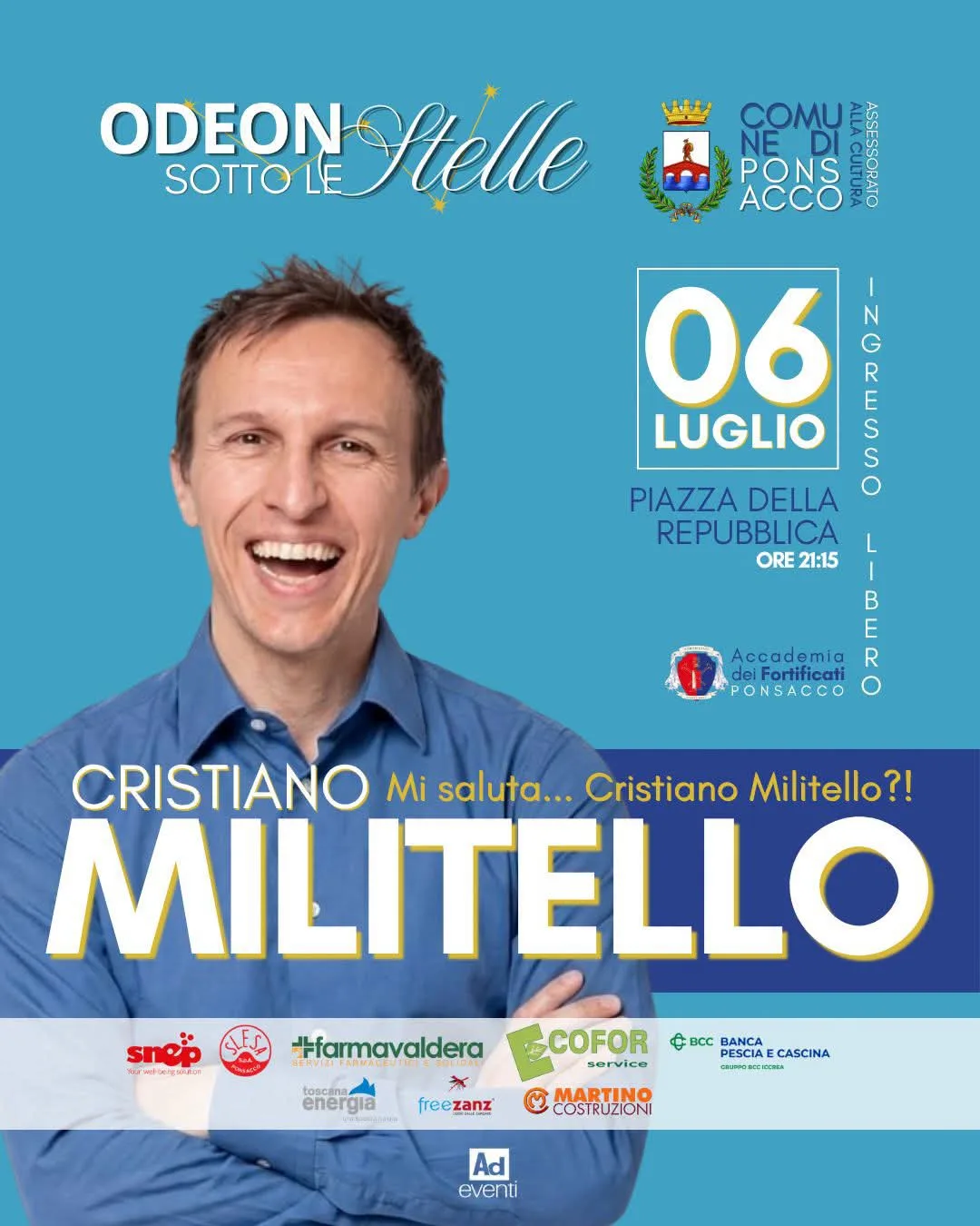 Locandina Odeon Sotto le Stelle 2026 - Cristiano Militello a Ponsacco a Ponsacco (Pisa)