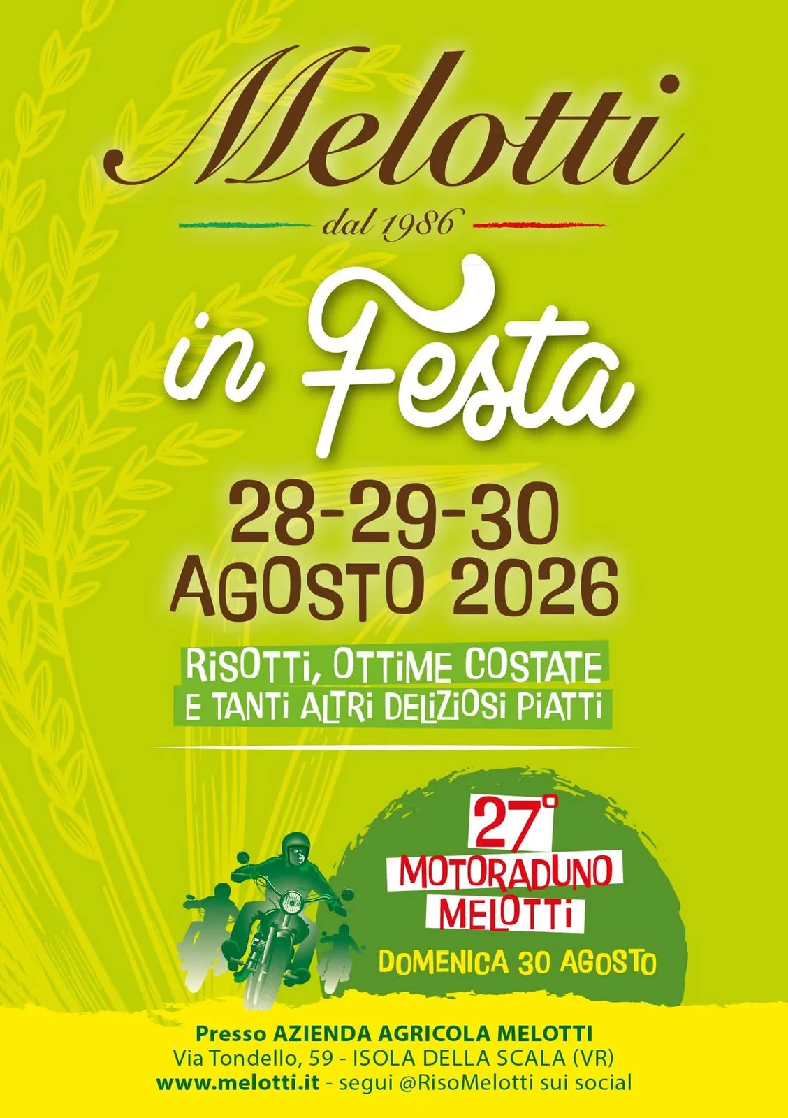 Locandina Melotti in Festa 2026 dal 28 al 30 agosto a Isola della Scala (Verona)
