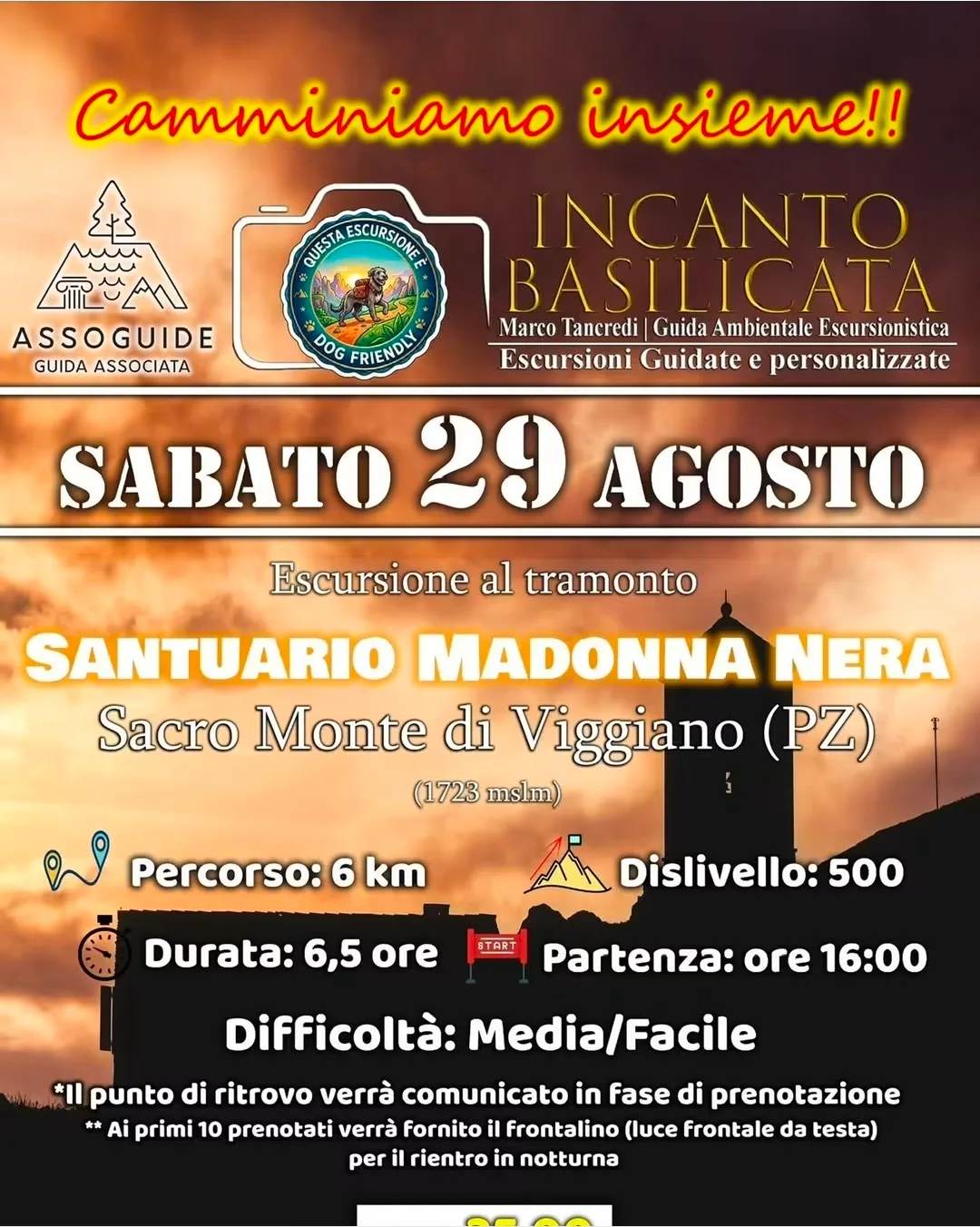 Locandina Escursione al tramonto Santuario Madonna Nera 2026 a Viggiano (Potenza)