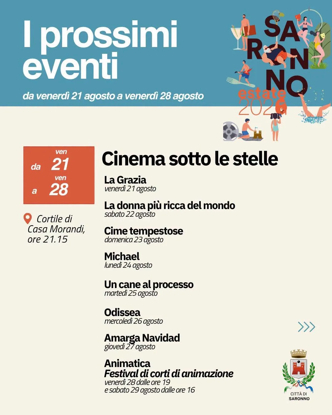 Locandina Cinema sotto le stelle 2026 a Saronno (Varese)