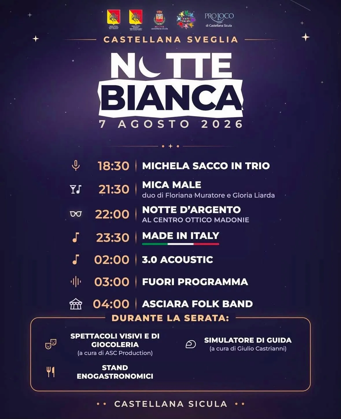 Locandina Castellana Sveglia Notte Bianca 2026 a Castellana Sicula (Palermo)
