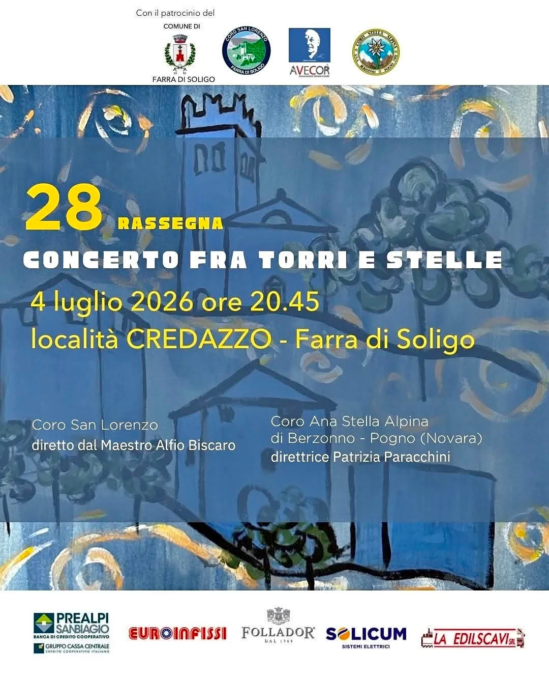 Locandina 28ª Rassegna Concerto fra Torri e Stelle 2026 a Farra di Soligo (Treviso)