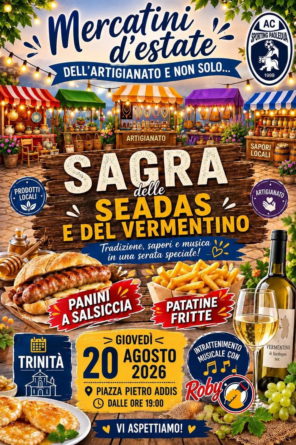 Locandina Sagra delle Seadas e del Vermentino 2026 a Ozieri (Sassari)