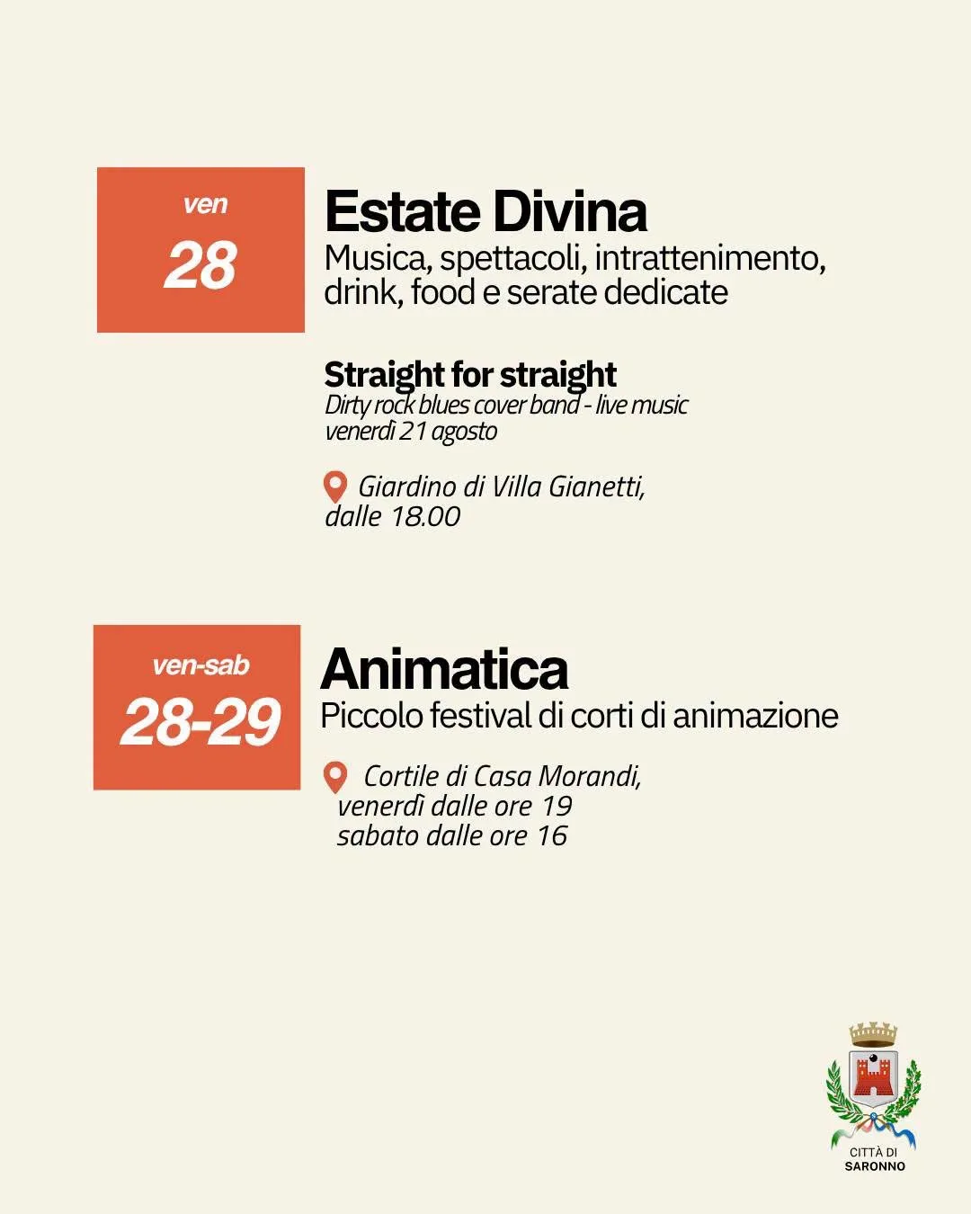Locandina calendario eventi agosto 2026 a Saronno (Varese)