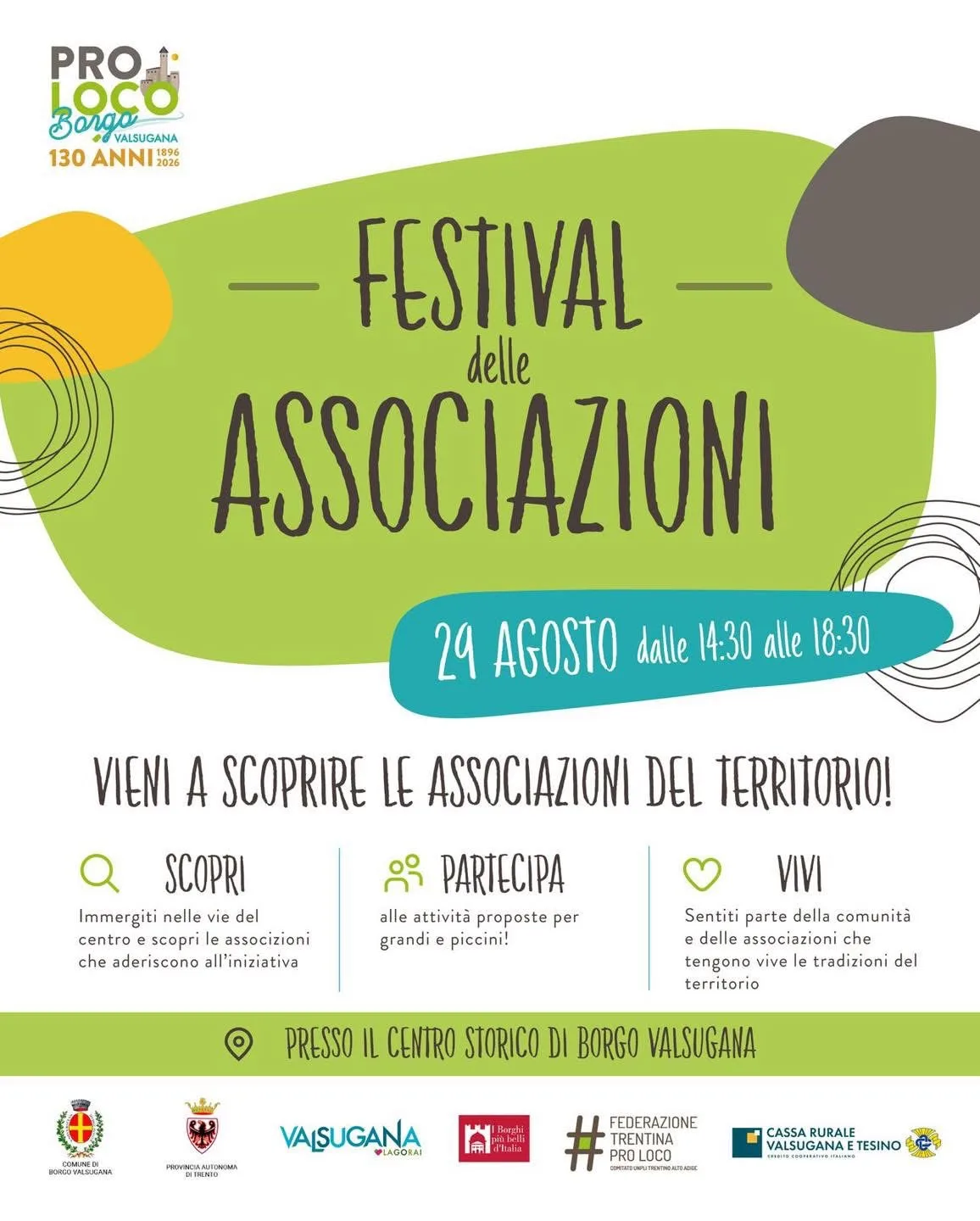 Locandina Festival delle Associazioni 2026 a Borgo Valsugana (Trento)