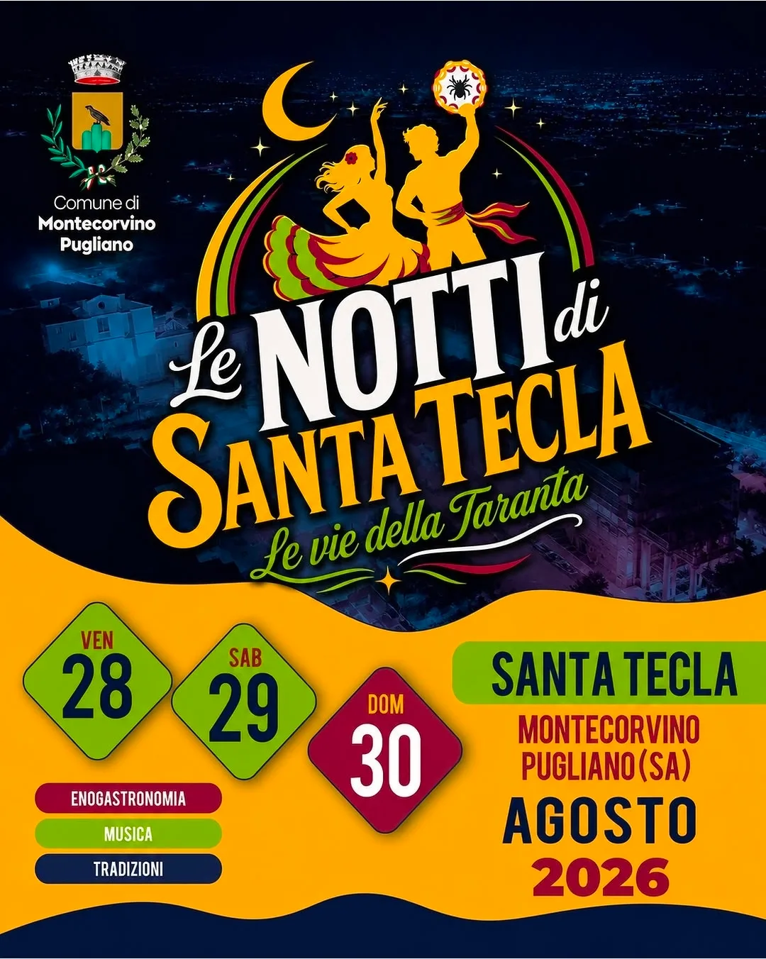 Locandina Le Notti di Santa Tecla 2026 a Montecorvino Pugliano (Salerno)