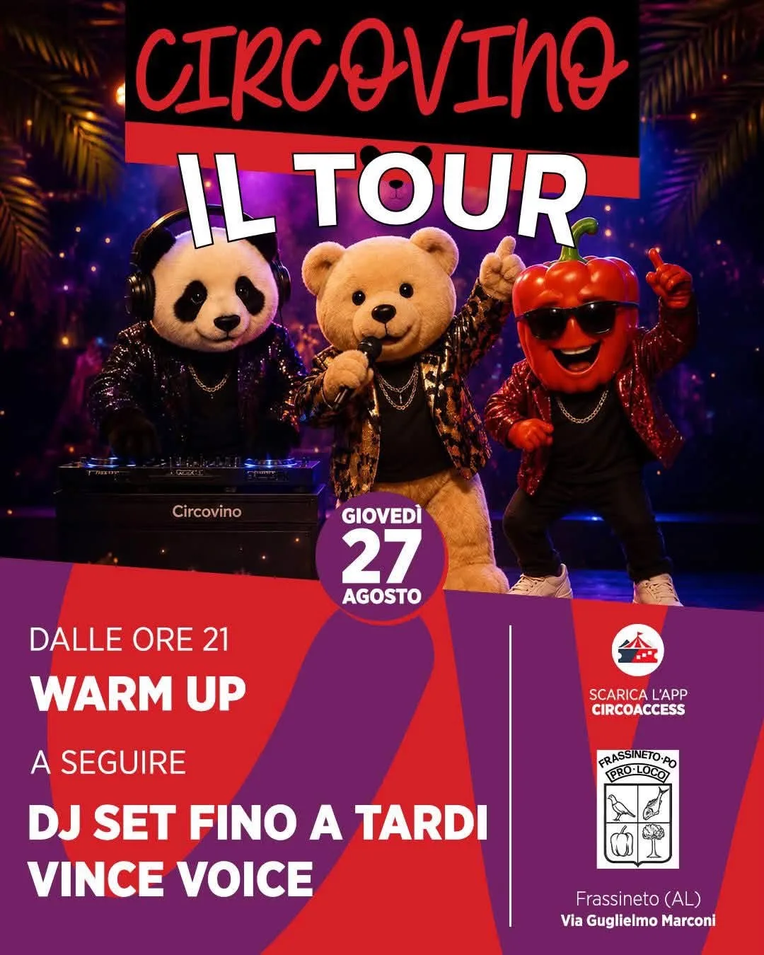 Locandina Circovino Il Tour 2026 a Frassineto a Frassineto Po (Alessandria)
