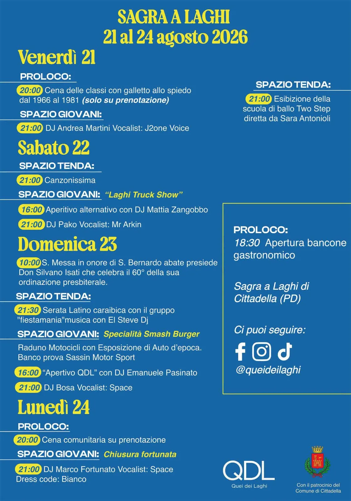 Locandina calendario eventi agosto 2026 a Cittadella (Padova)