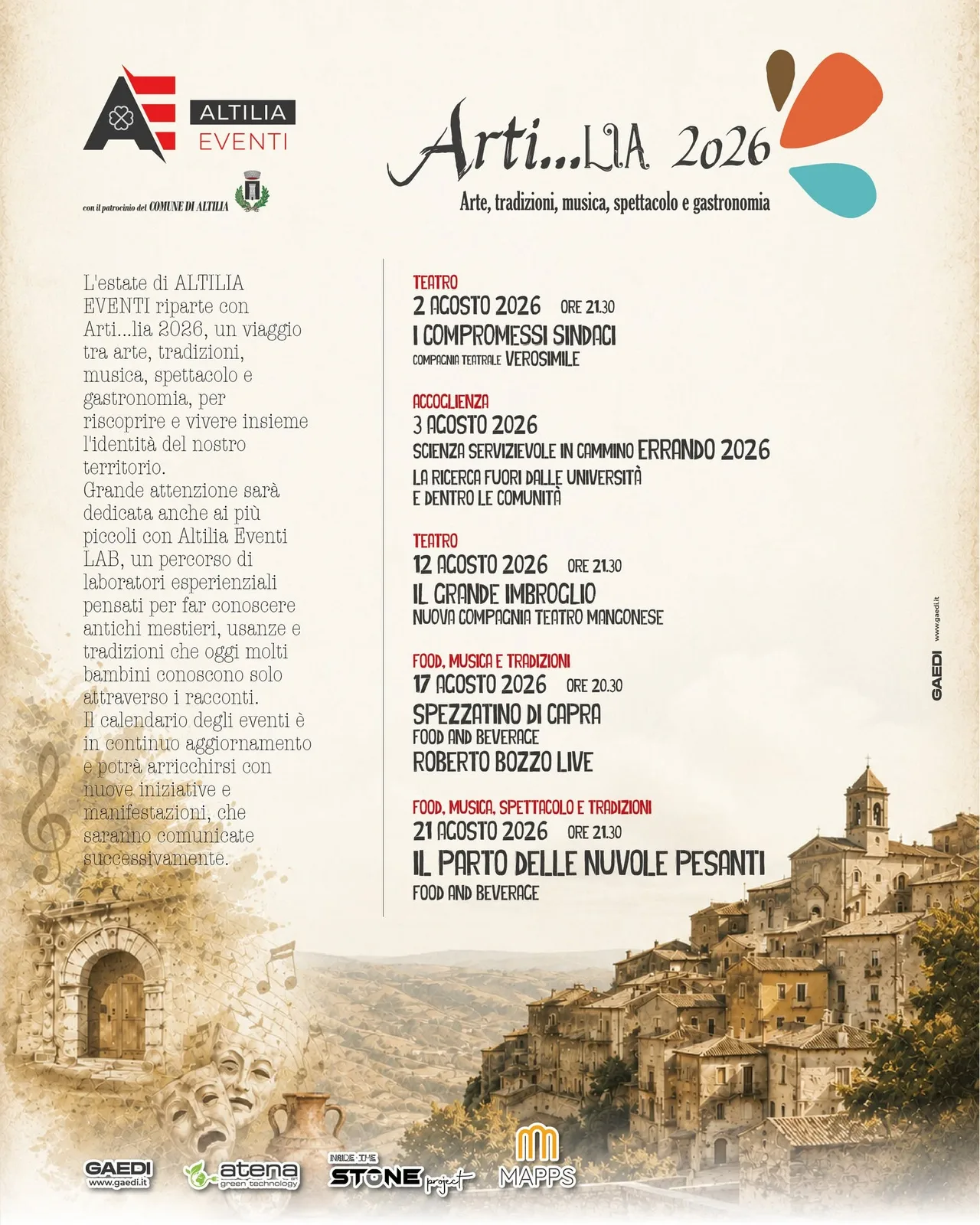 Locandina Scienza Servizievole in Cammino — Arti...lia 2026 a Altilia (Cosenza)