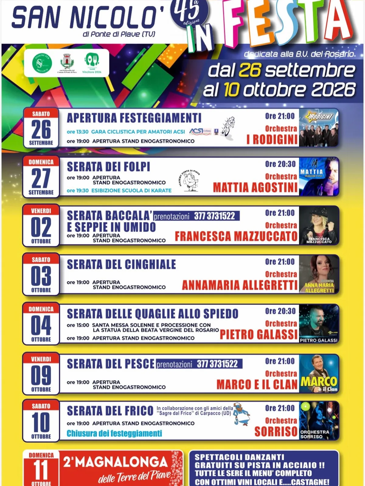 Locandina calendario eventi autunno 2026 a Ponte di Piave (Treviso)