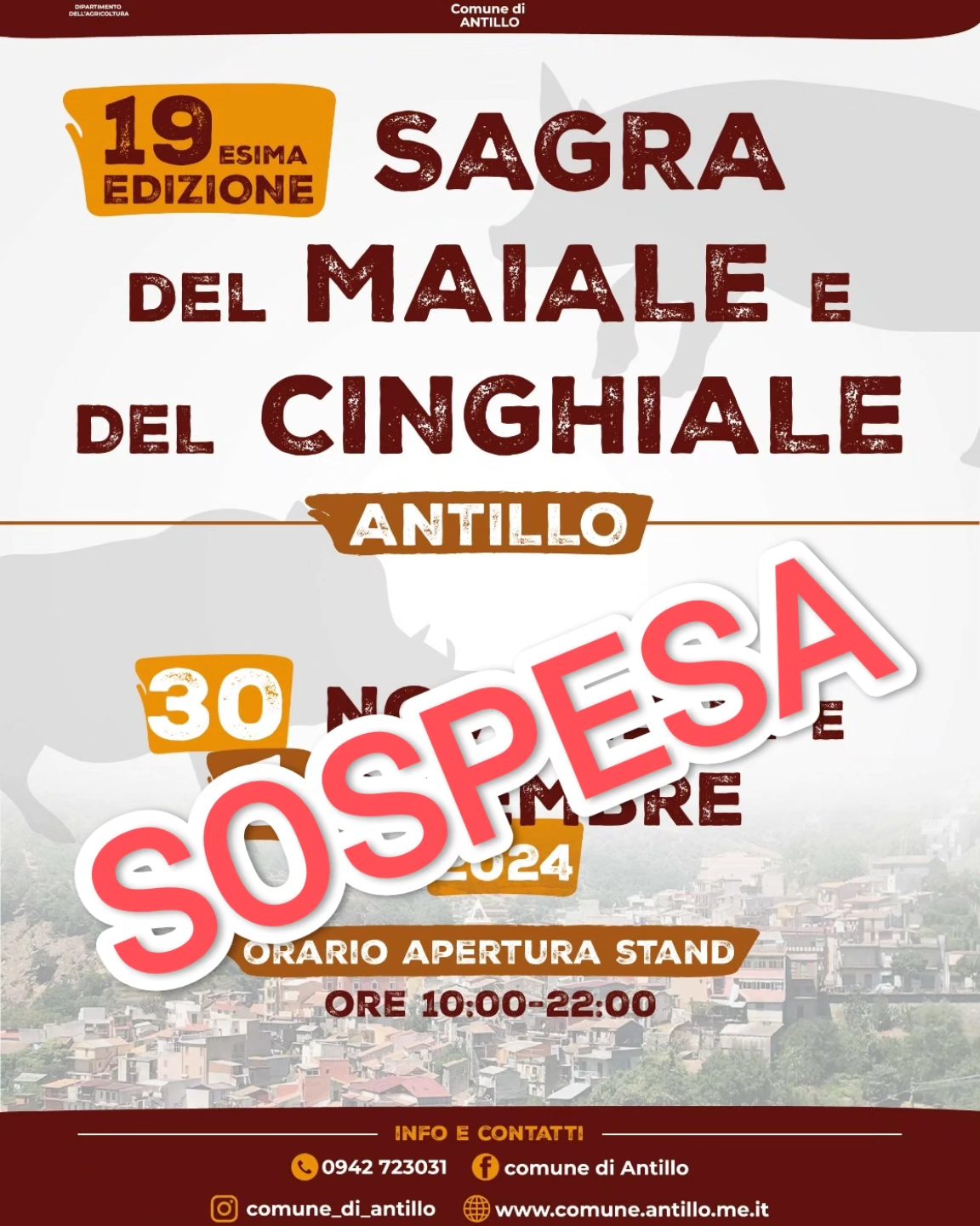 Locandina Imperdibile Sagra del Maiale e del Cinghiale 2024 ad Antillo: Sapori, Tradizione e Spettacolo a Antillo (Messina)