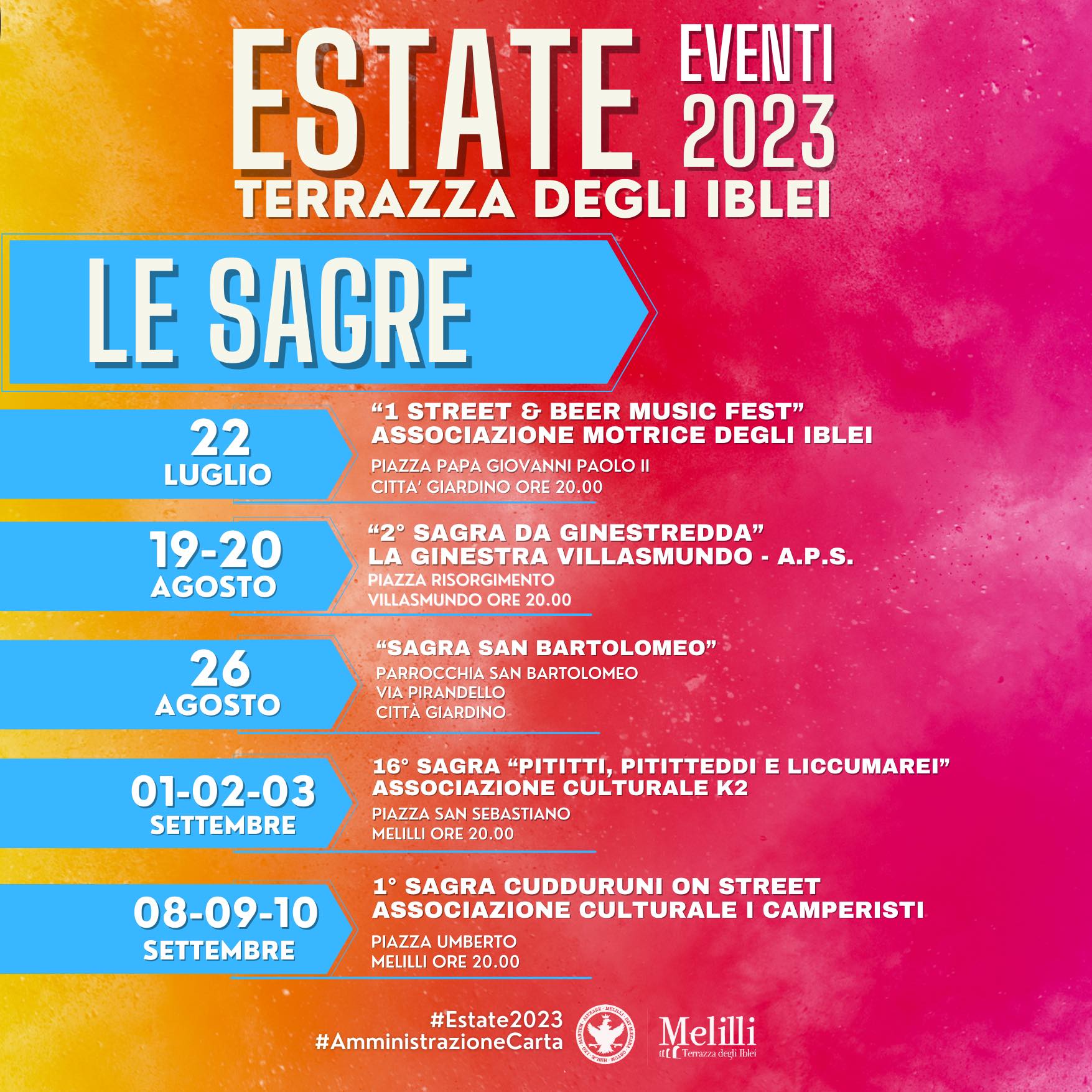 Locandina calendario eventi estate 2026 a Melilli (Siracusa)